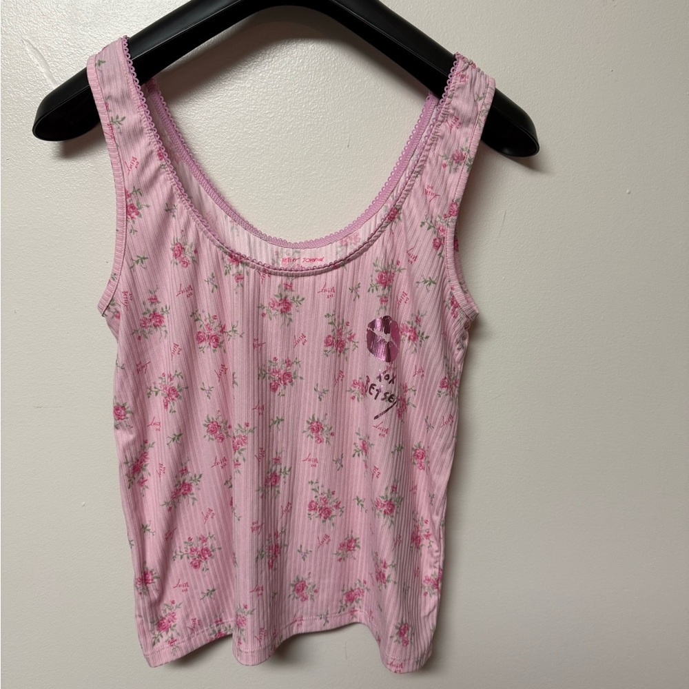 Betsey Johnson Pink Floral Ribbed Tank